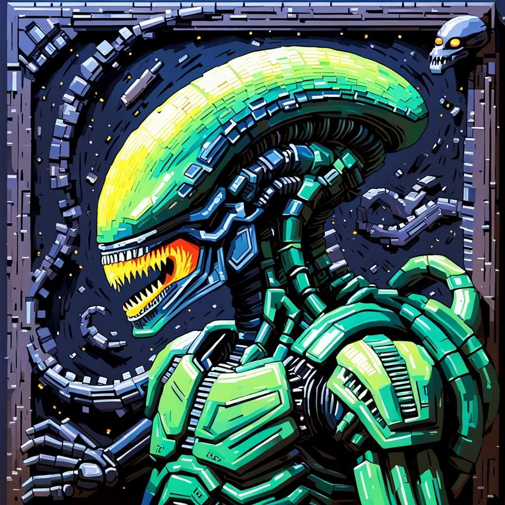 Xenomorph, Academic Art, Folk Art, Impasto, 8-bit, Dystopian...