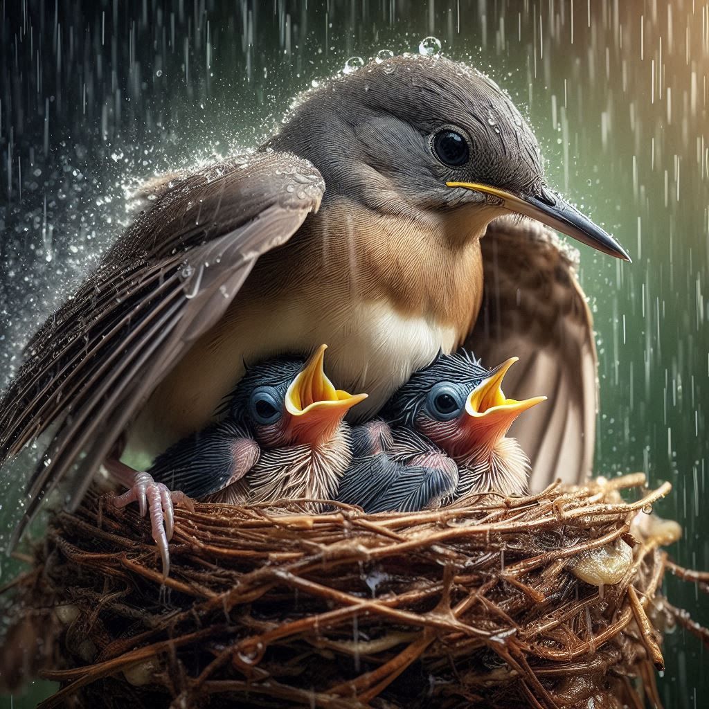 Sheltering Wings: A Mother's Love in the Rain  by @Artless