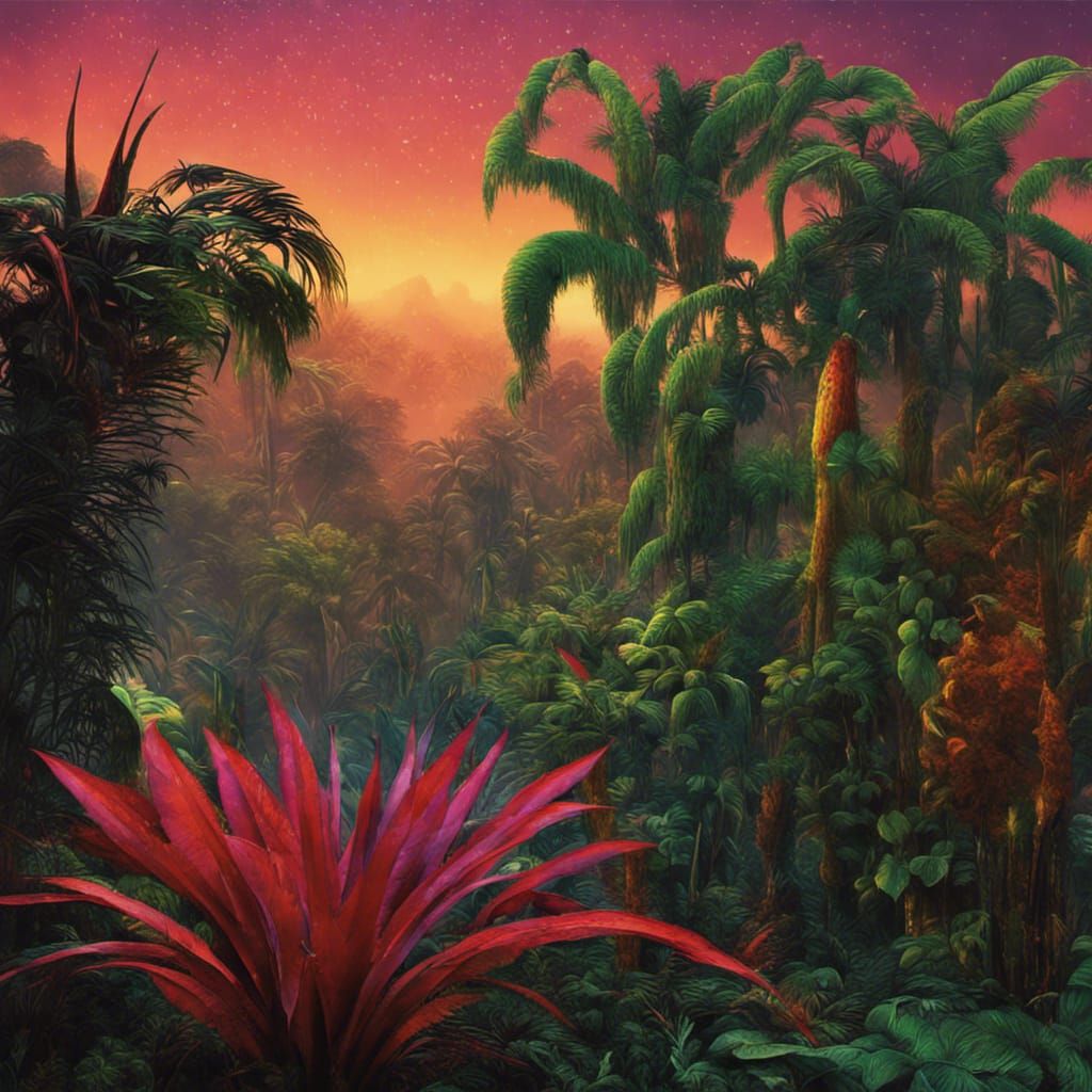 Tropical Plants At Dusk - Ai Generated Artwork - Nightcafe Creator