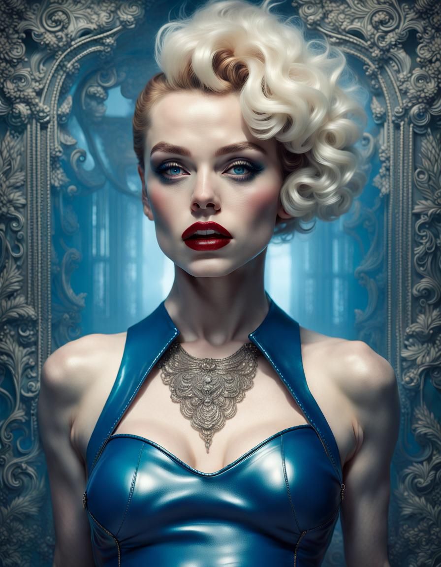 Beautiful woman wearing blue latex 2 AI Generated Artwork NightCafe