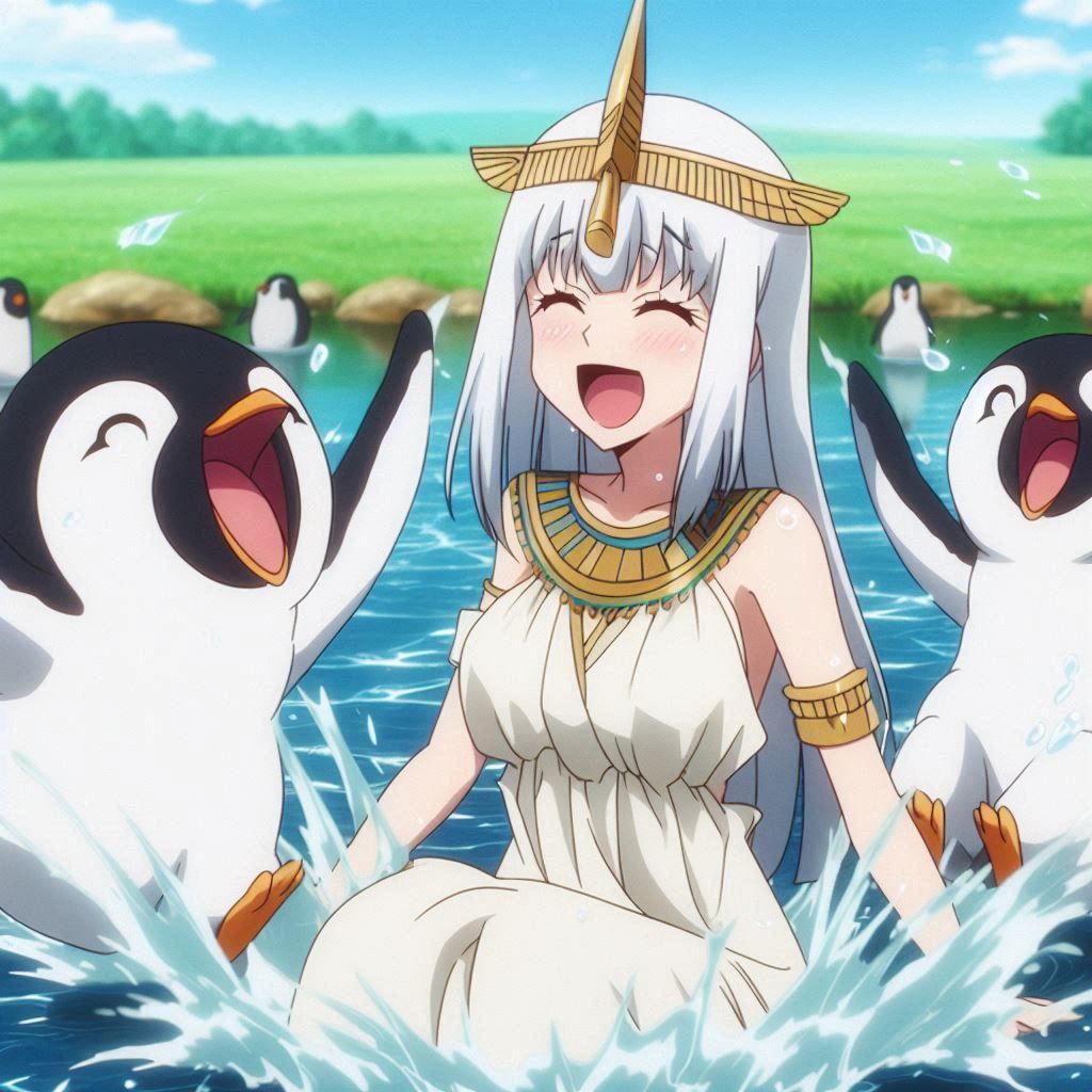 early anime style, a white egyptian themed-women Ethel Godde...