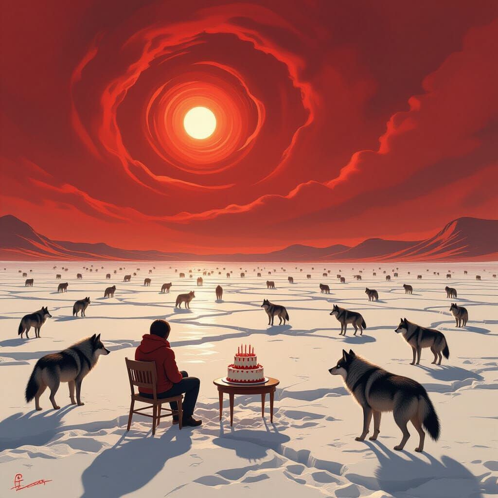 Surreal Martian Birthday With Ice Wolves