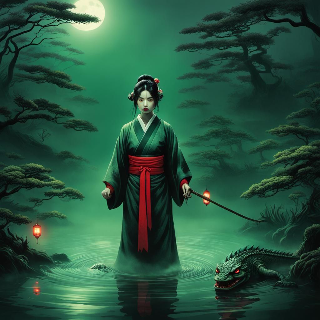 Terrifying Onna Yokai Emerges from Misty Swamp