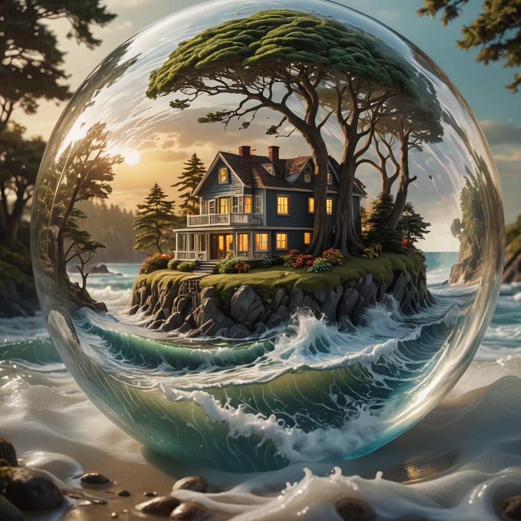 House in Glass Sphere, Dreamlike Art