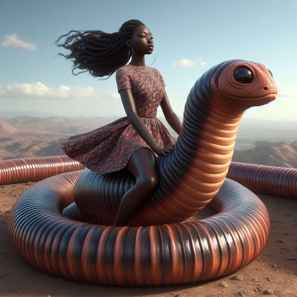Girl riding earthworm