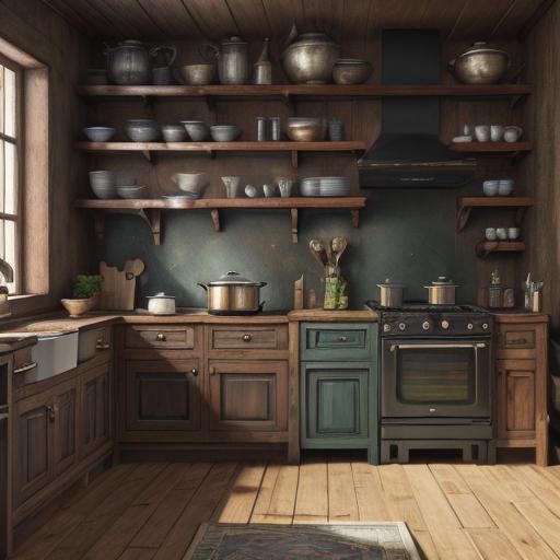 Kitchen:
o Old cooking utensils.
o Shelves full of spices an...