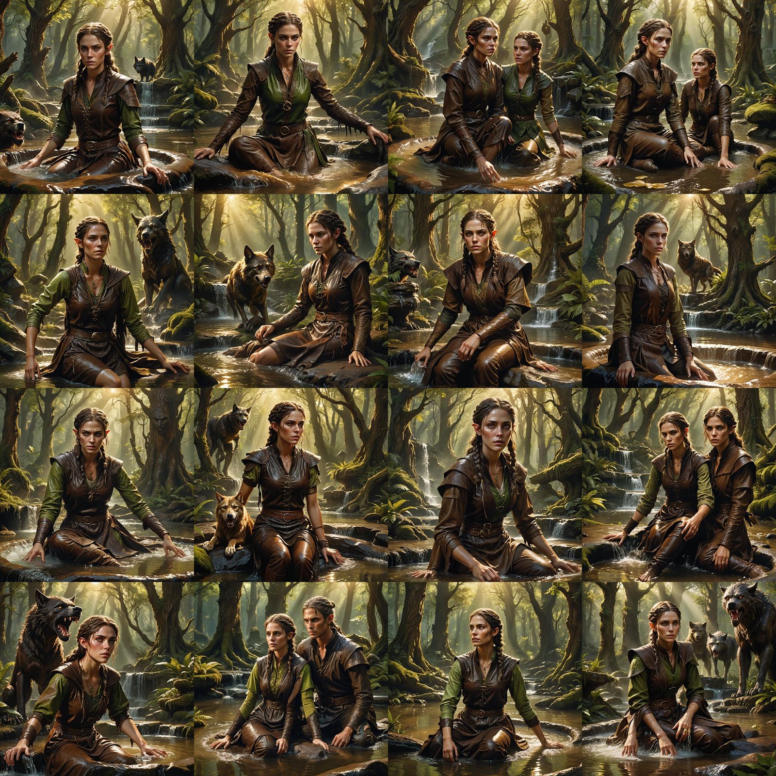Young female wood elf, lime green eyes, short braided brown ...