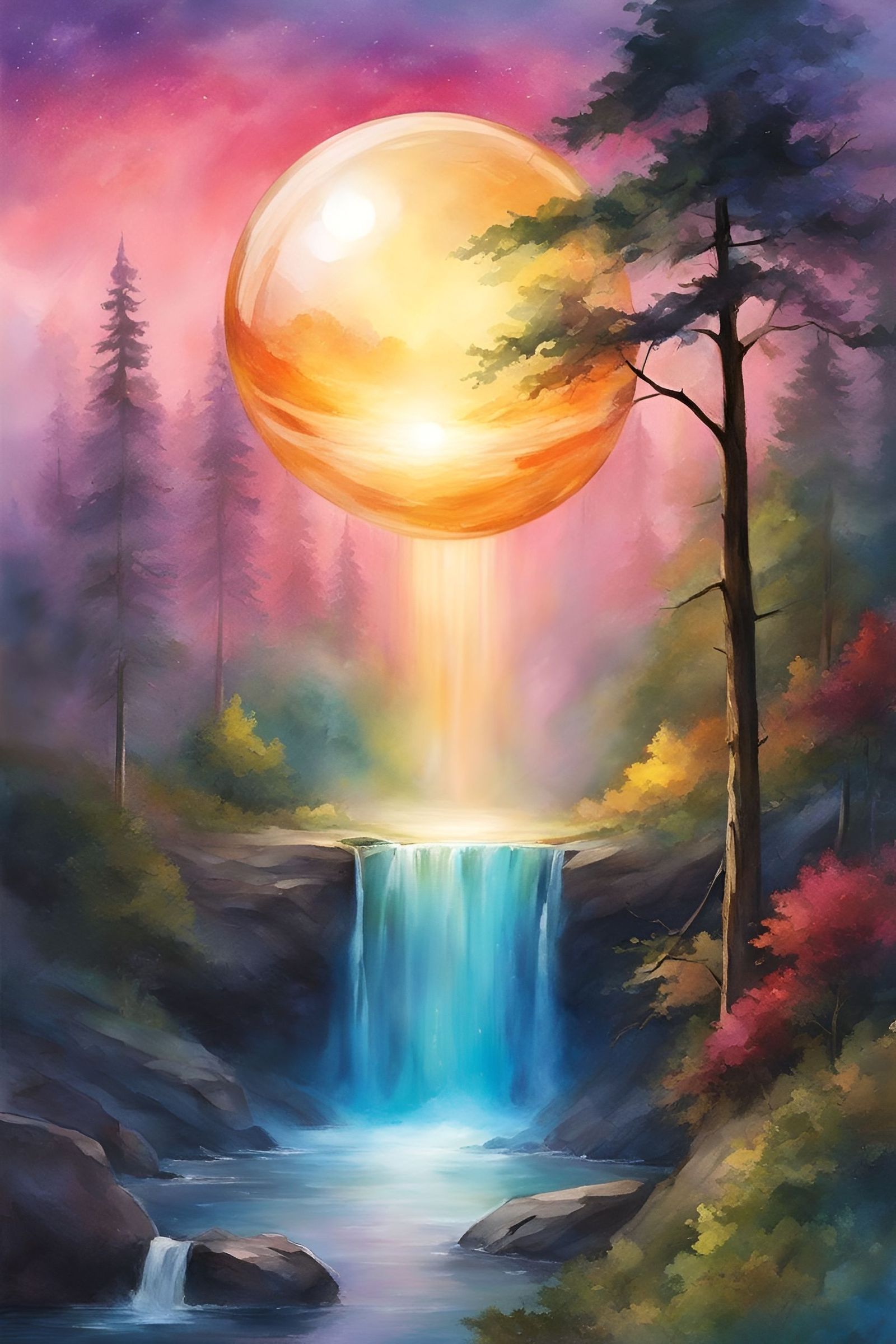 Waterfall Water Color Painting