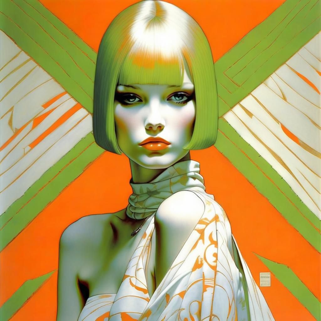 Portrait in lime and orange.