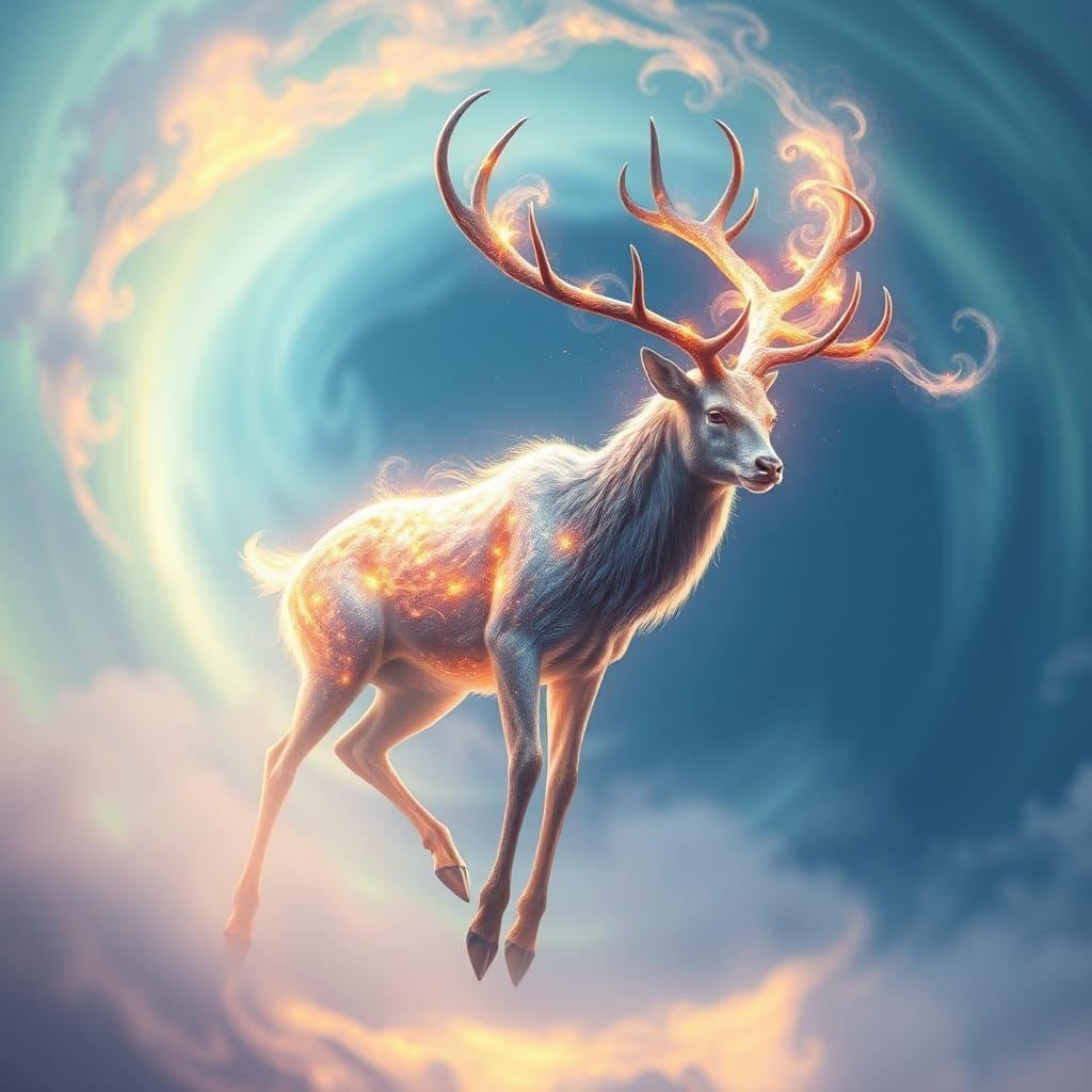 Ethereal Aurora Deer in Celestial Vortex