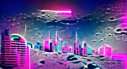 city on the moon futureistic synthwave neon retro