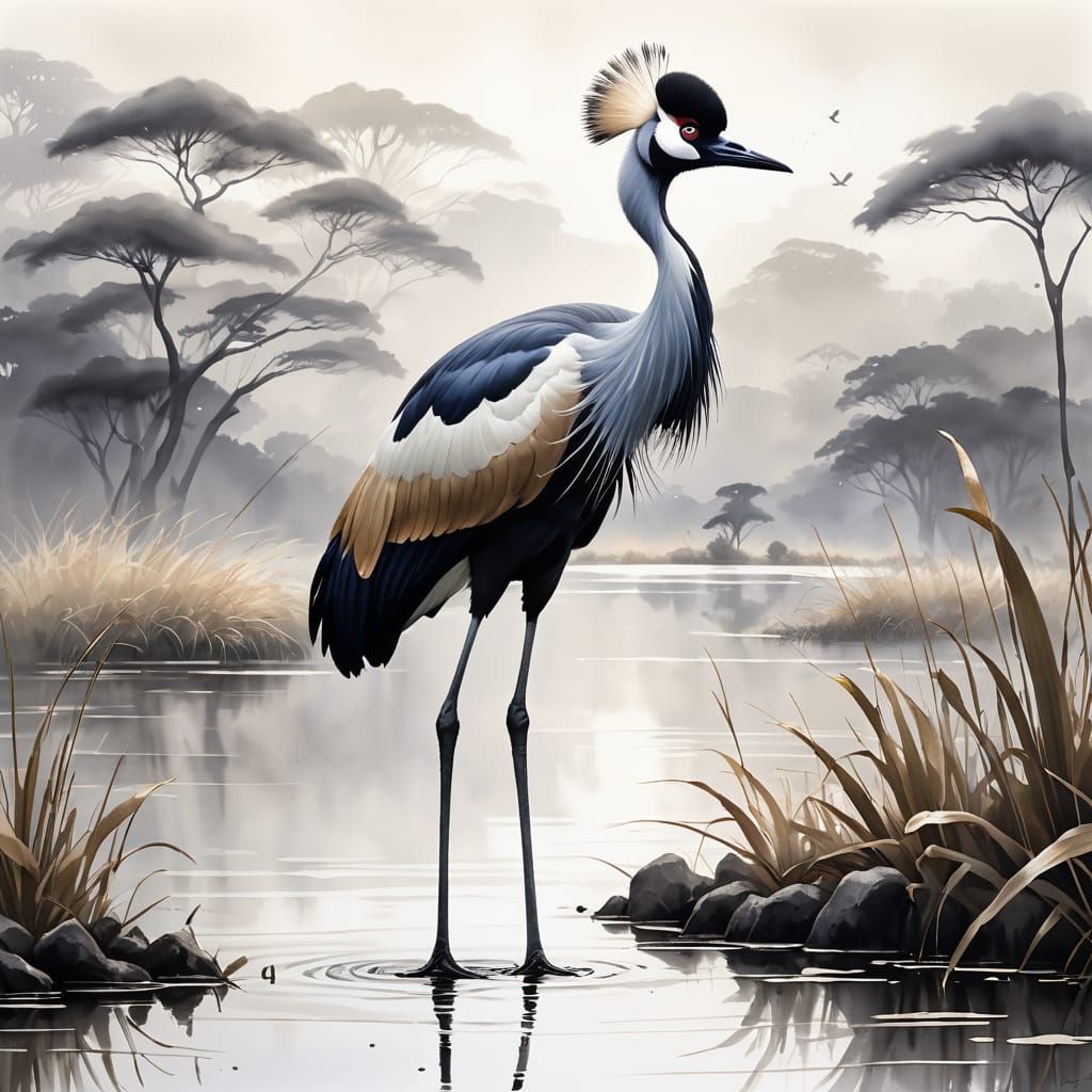 Crowned Crane  by @EllaMoonDesign