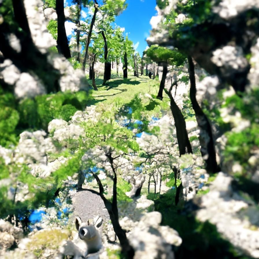 Wonderful spring forest with majestic trees and bright blue ...