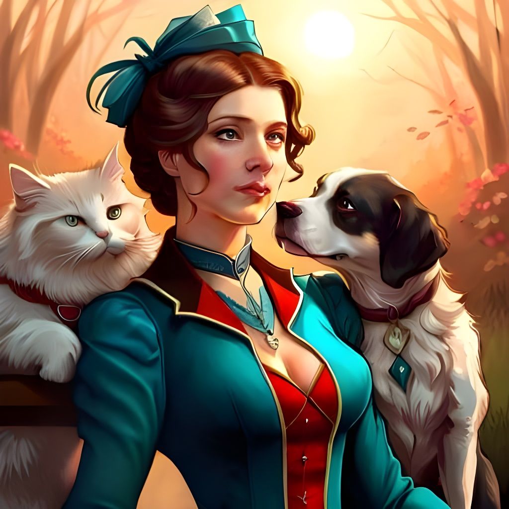 Victorian woman and pets