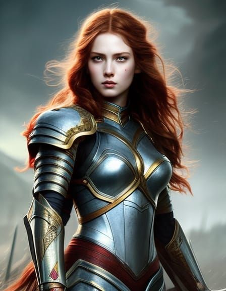 Warrior girl with wavy red hair 6