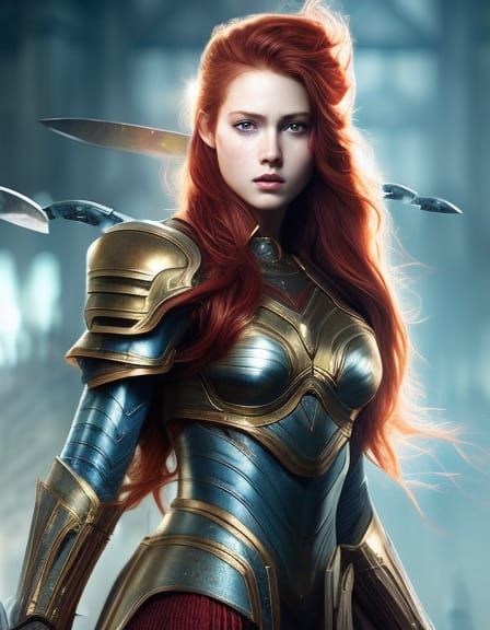 Warrior girl with wavy red hair 8