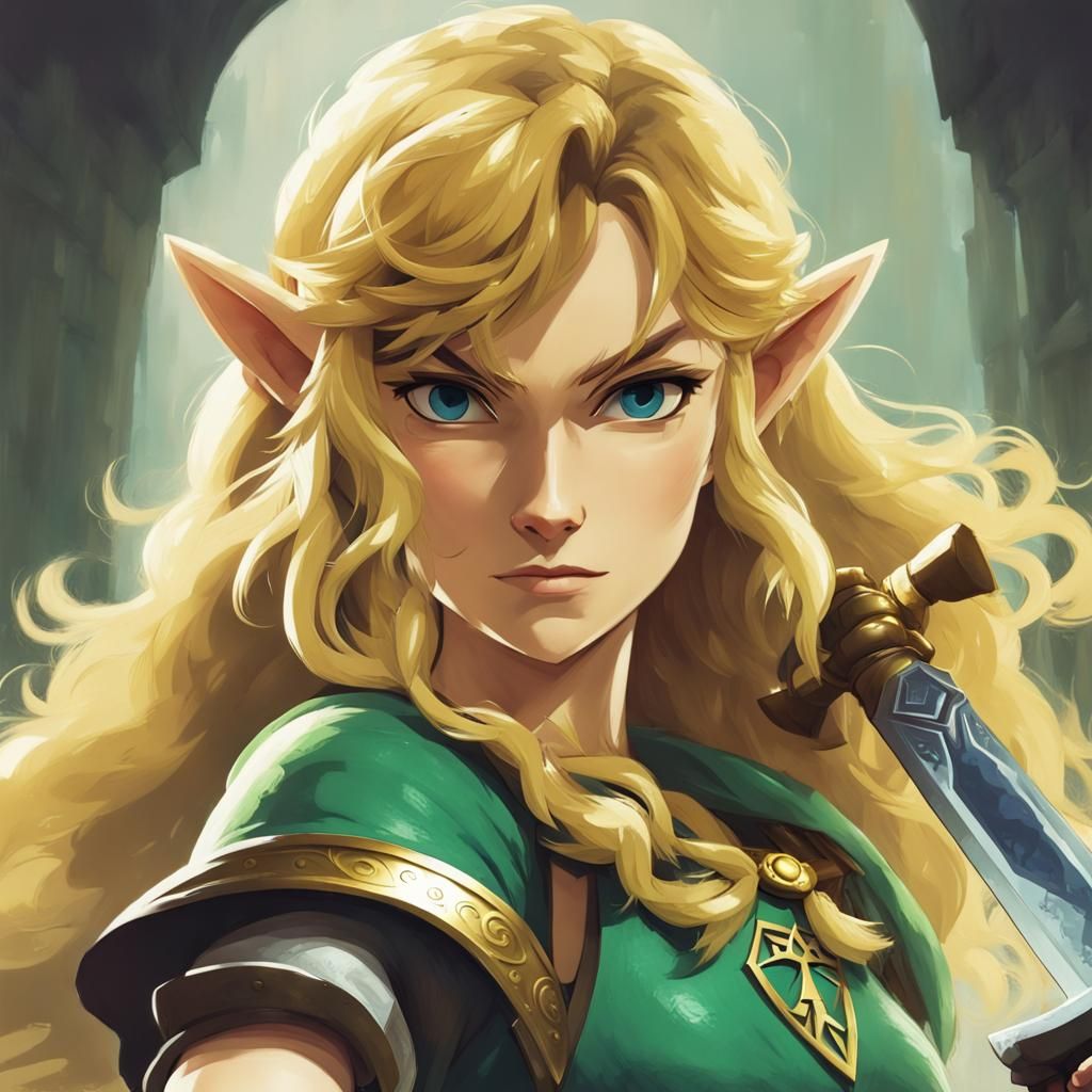 Curly golden haired blonde female version of Link from Legend of Zelda ...