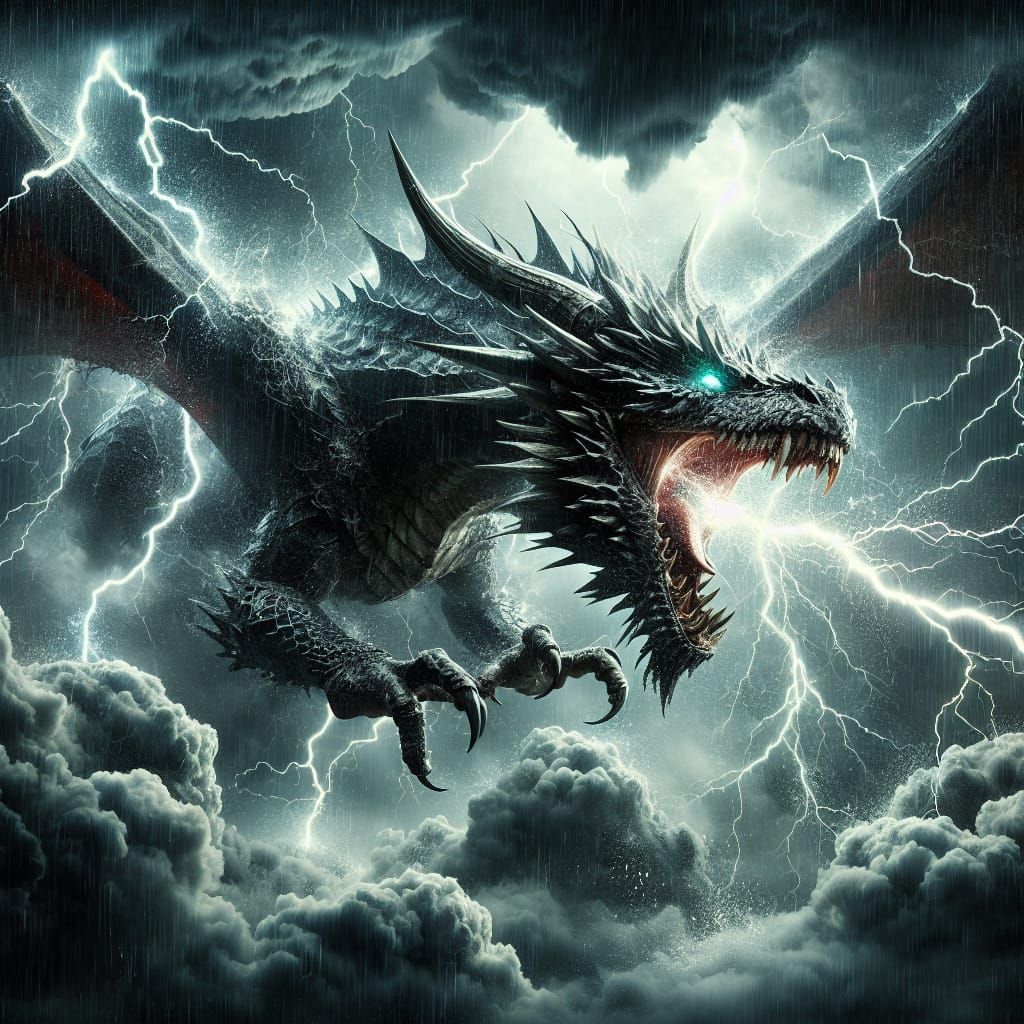 Dragon Roaring in Ferocious Thunderstorm