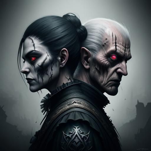 In a fantasy setting, an elderly couple, demonized and seeki...