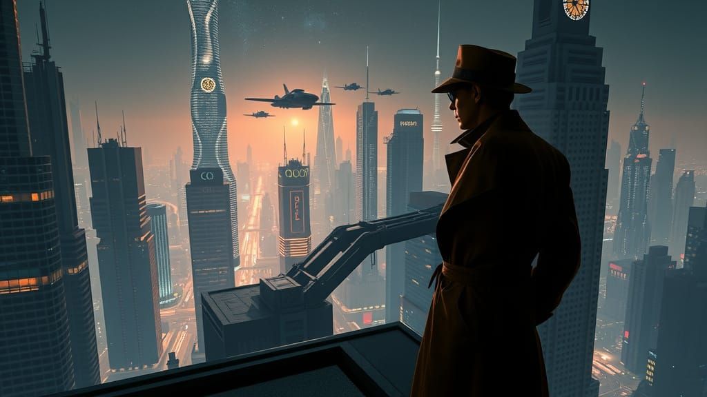Detective In a retro-futuristic metropolis