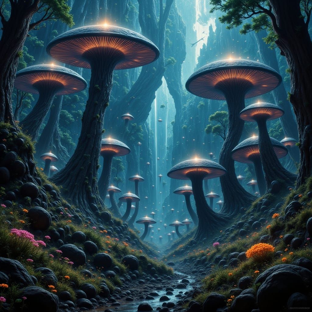 Surreal Fungal World in Zdzisław Beksiński's Dreamlike Style