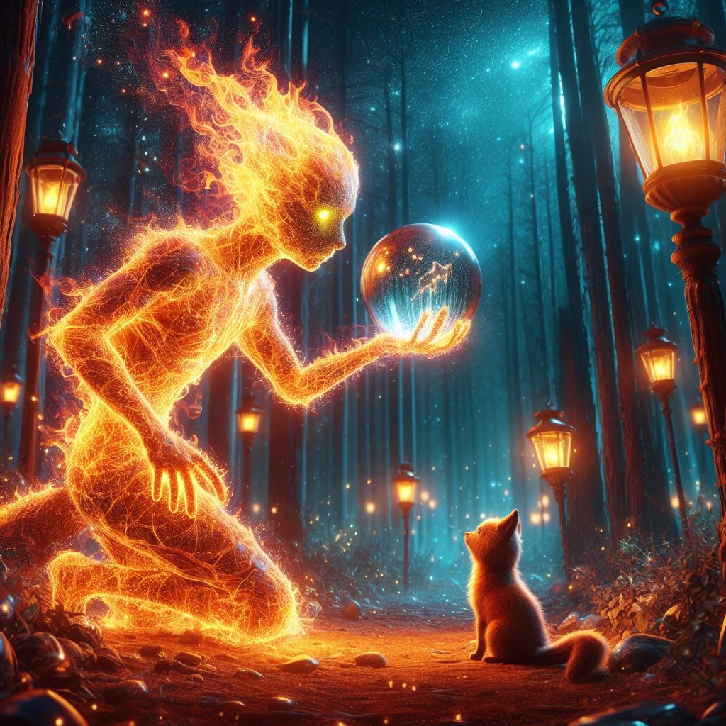 Man of Fire in enchanted forest
