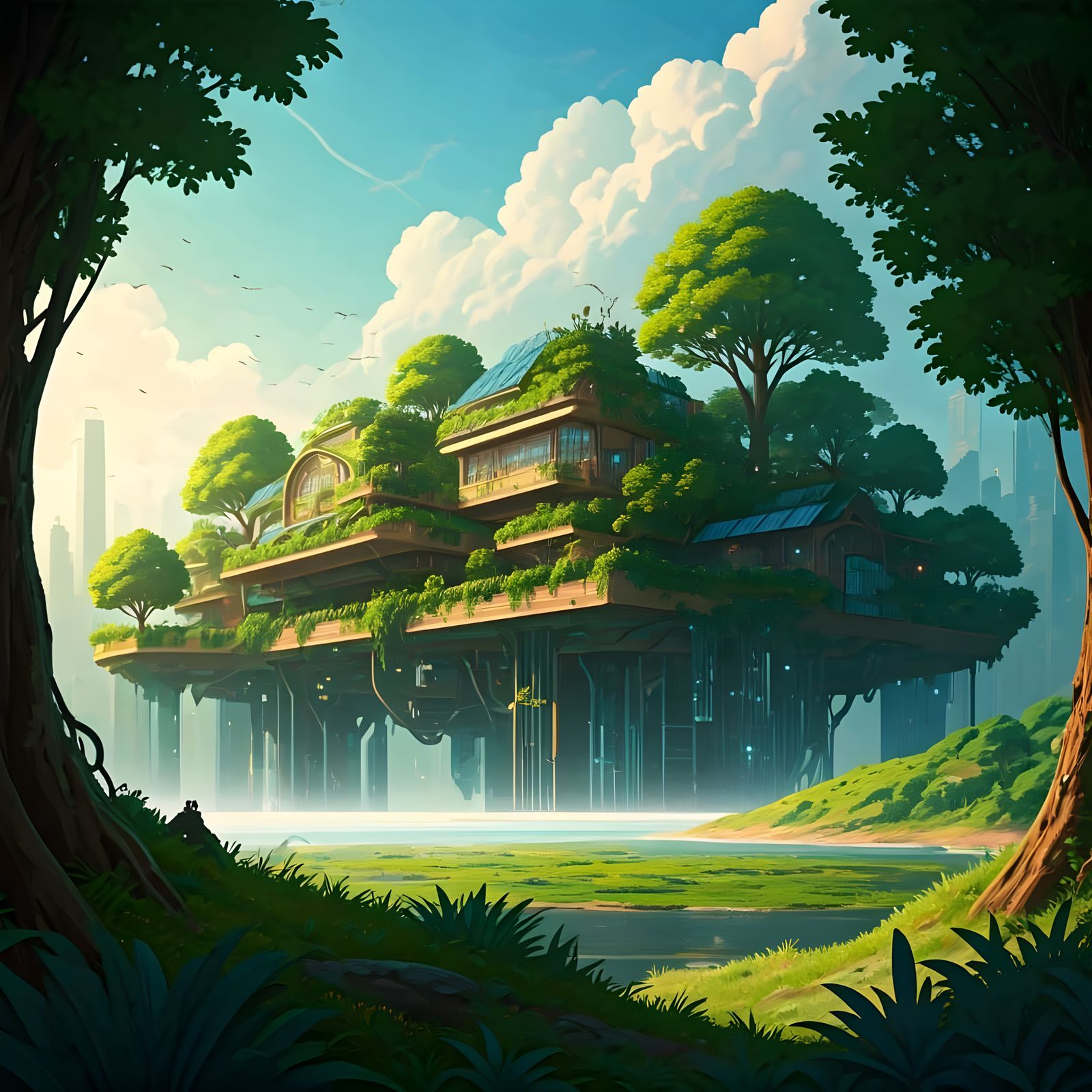 Sustainable Sunpunk City in Harmony with Nature