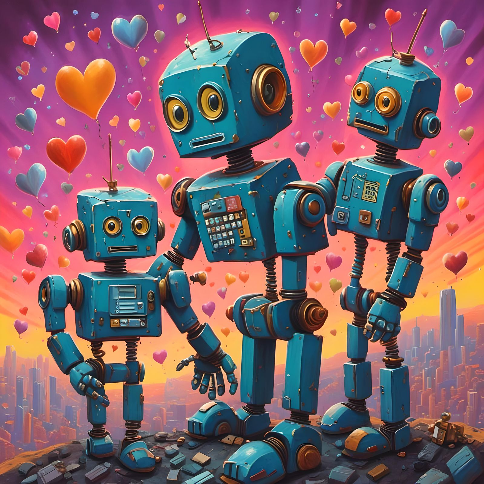  <lora:Sci-Fi Painting:1.0> robots, wholesome, heart