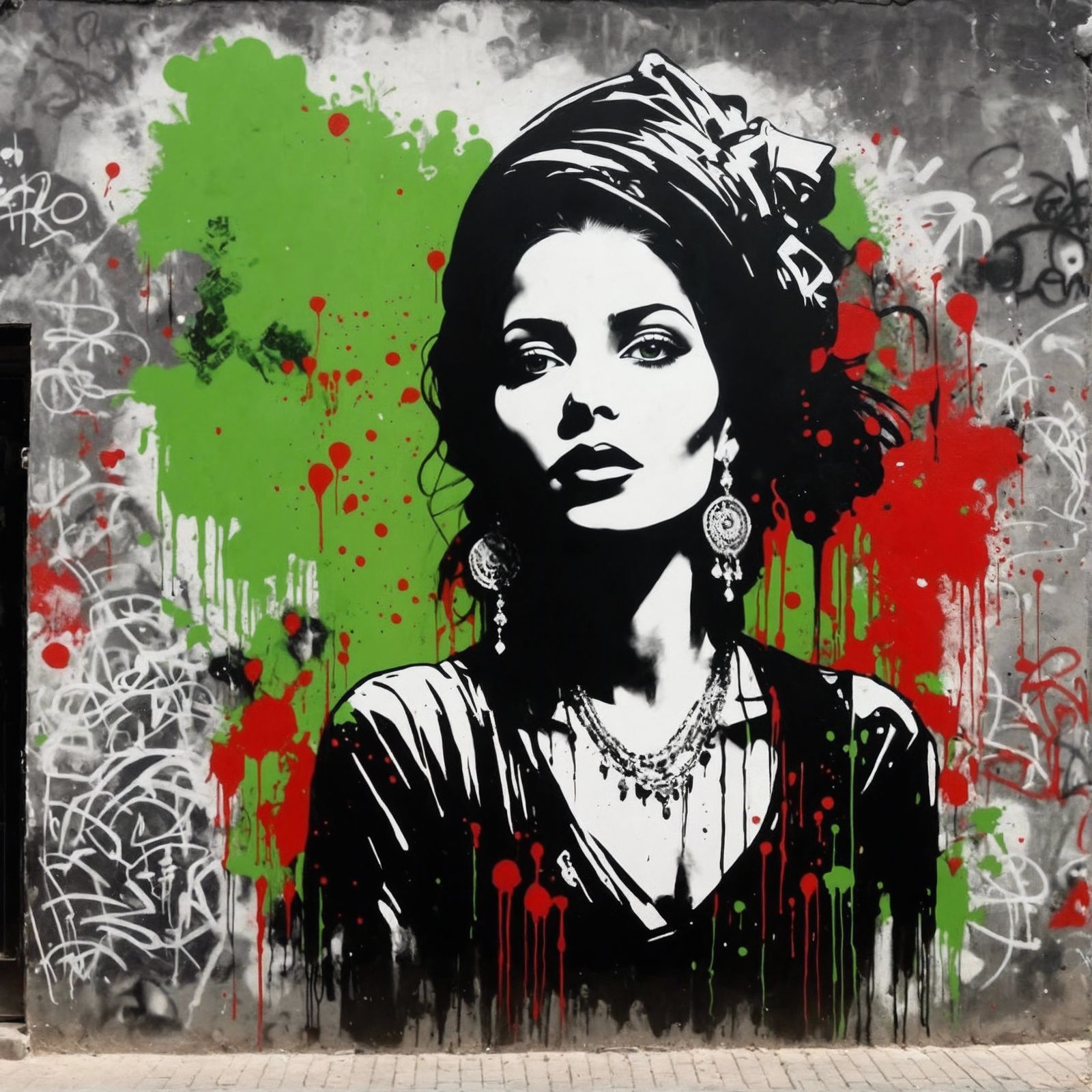 يسري (Yousry) | 🇵🇸 B&W graffiti mural (Creative Upscale 0% + Neo-expressionism)