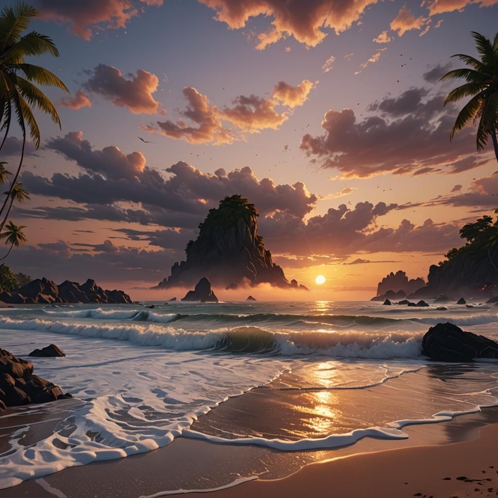 Sunset with a beach