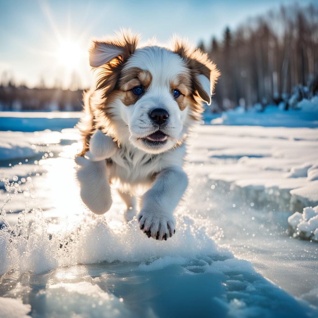 A dog crosses the river without getting wet, and without using a bridge