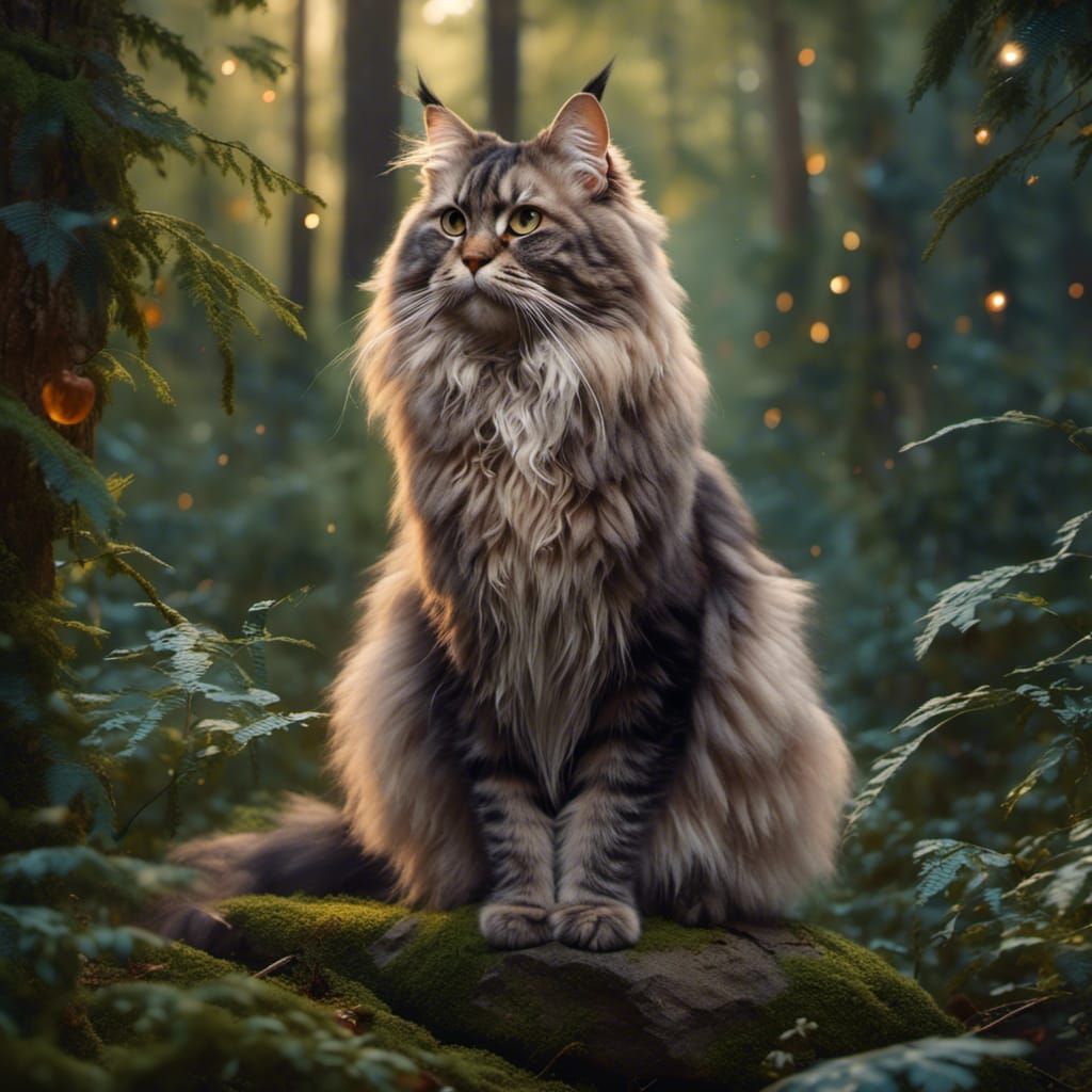 a big maincoon in the forest,
