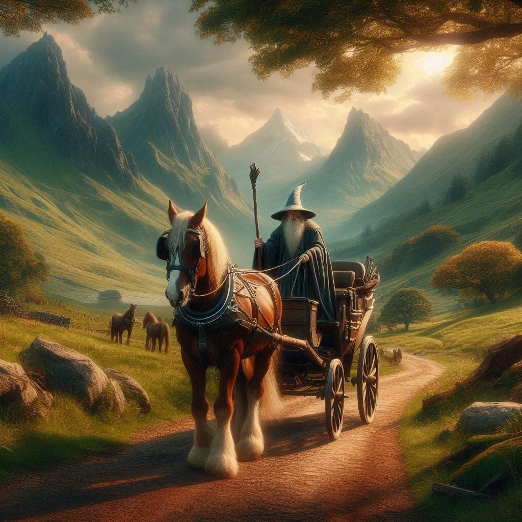 Gandalf coming with horse and carriage