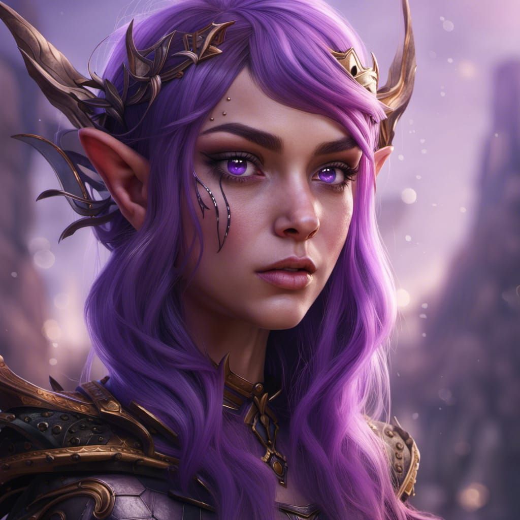 purple hair purple eyes elf - AI Generated Artwork - NightCafe Creator