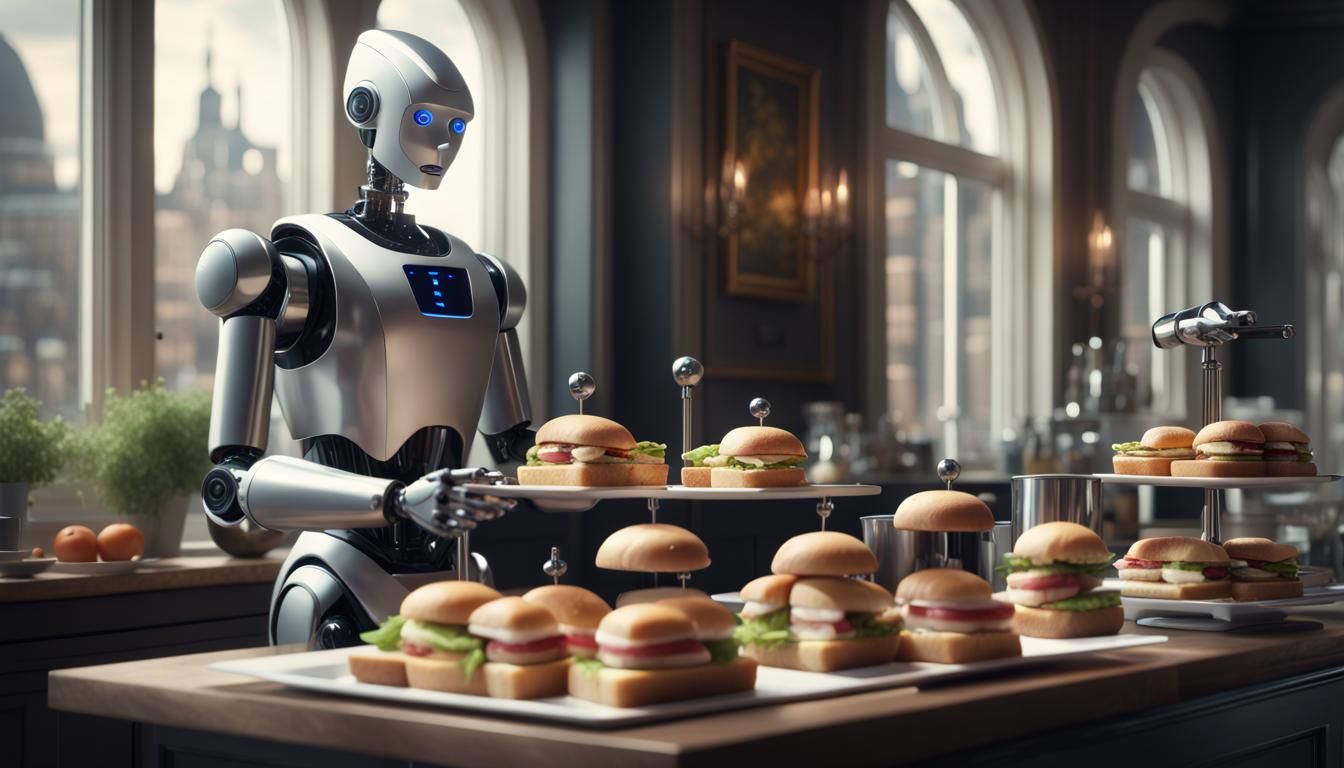 A robot butler making sandwiches for brunch AI Generated Artwork