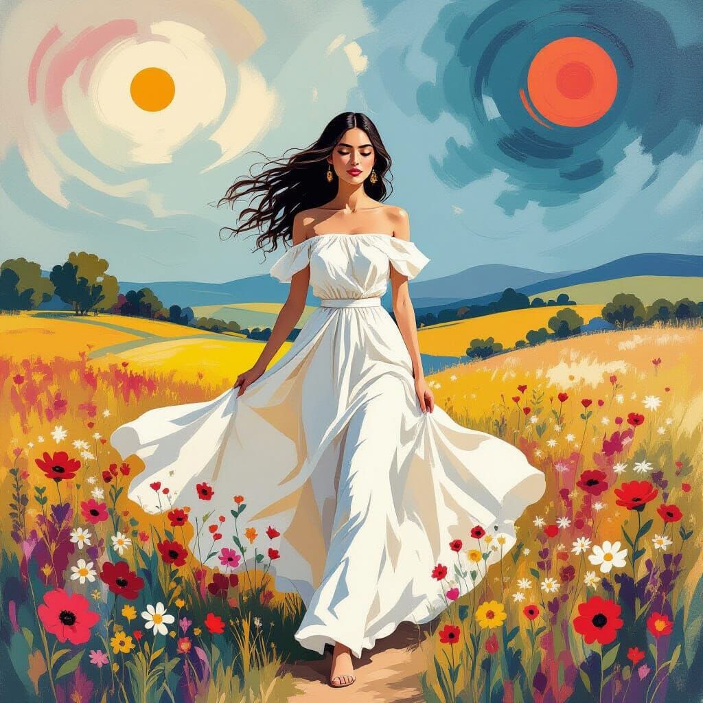 Emotional Woman in Dreamlike Landscape