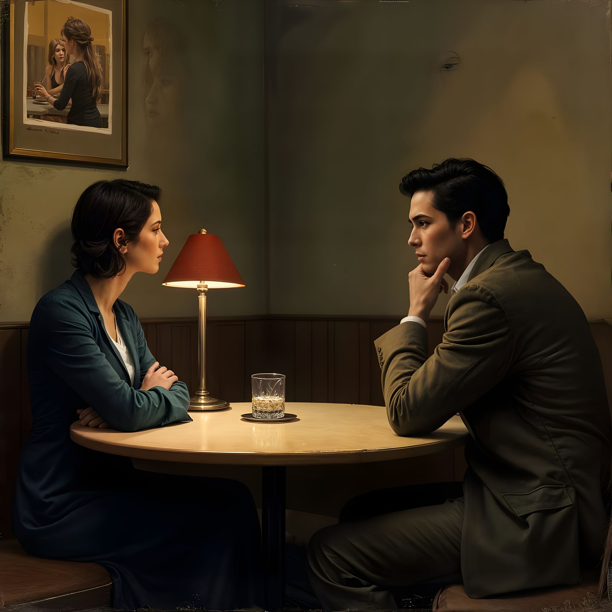 A man is watching a woman who is in love with her. The woman isn't interested in him; she sees him as only a friend in a cafe
