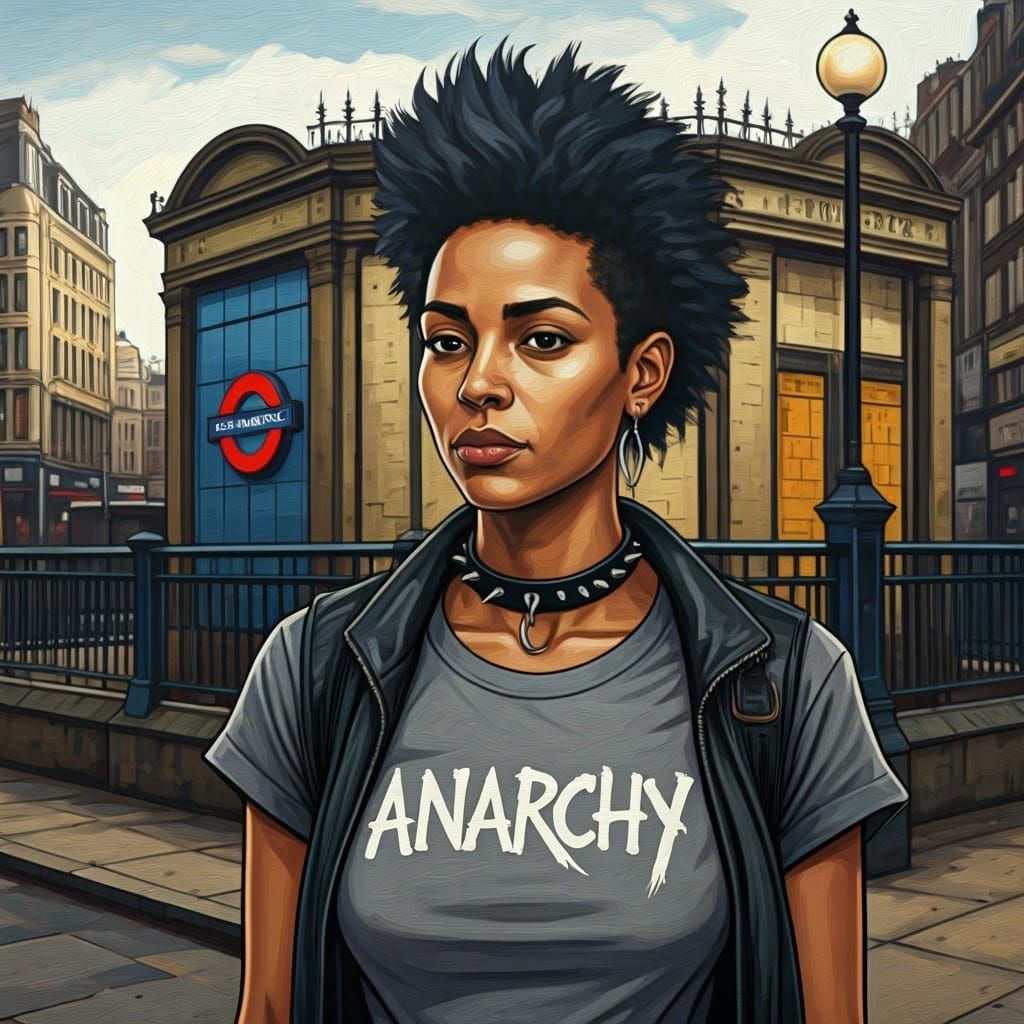 Oil painting portrait in a modern style. A female mixed race...