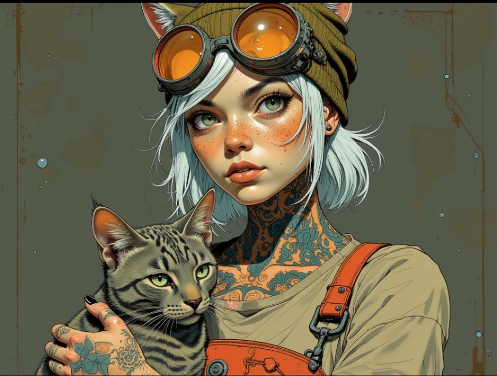 Steampunk girl and her cat