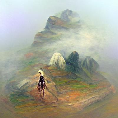 wanderer standing on a foggy mountain top