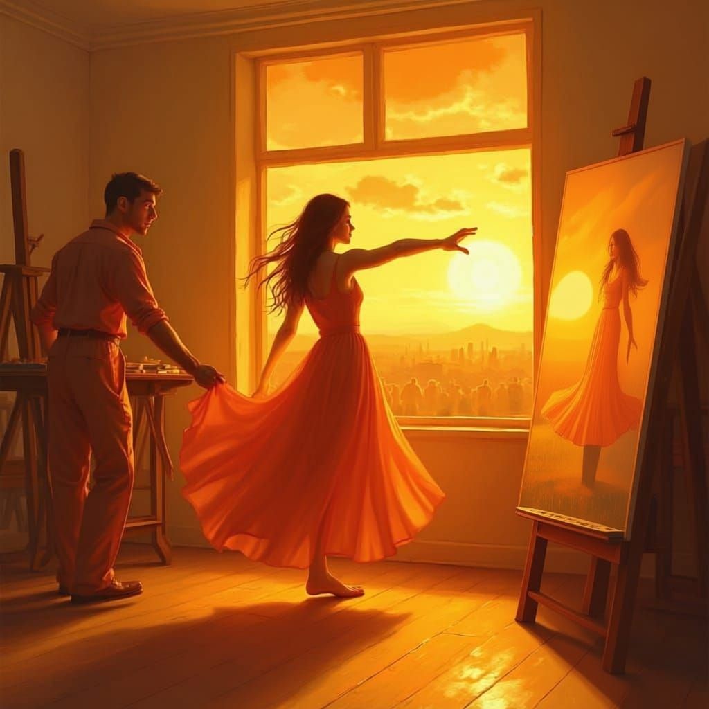 Girl with a orange dress with a golden hour shine on her dancing in the orange sunset that is so good it could win me the orange challenge a...