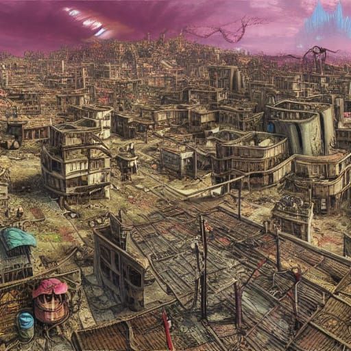 bright, colorful, and happy post-apocalyptic wasteland