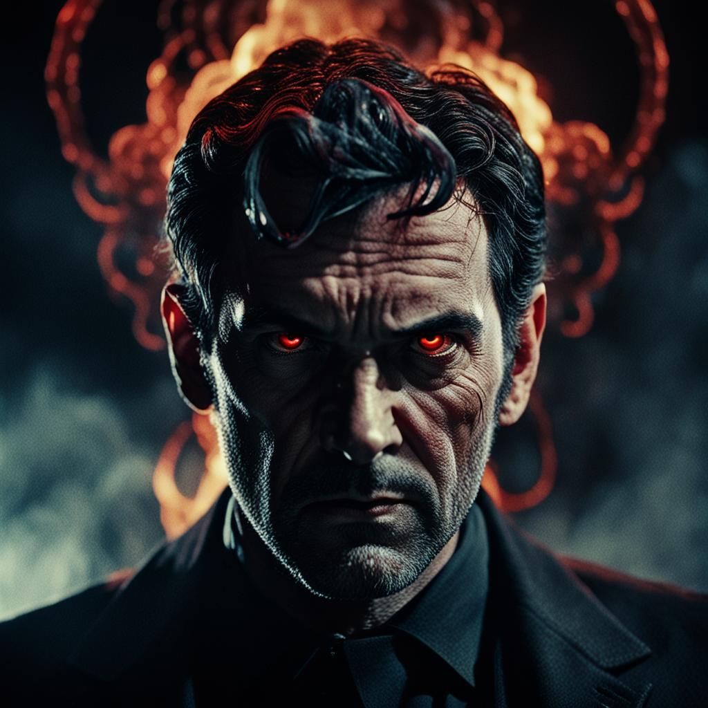 Ominous Close-Up of Lucifer in Film Noir Style