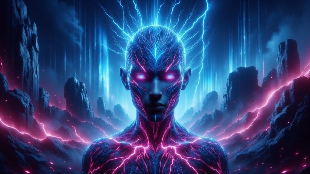 <lora:-Omnious-:1.0> Veins of the Tohunga”

> A futuristic Māori tohunga of consciousness standing in a storm of neon energy — a dark shaman...