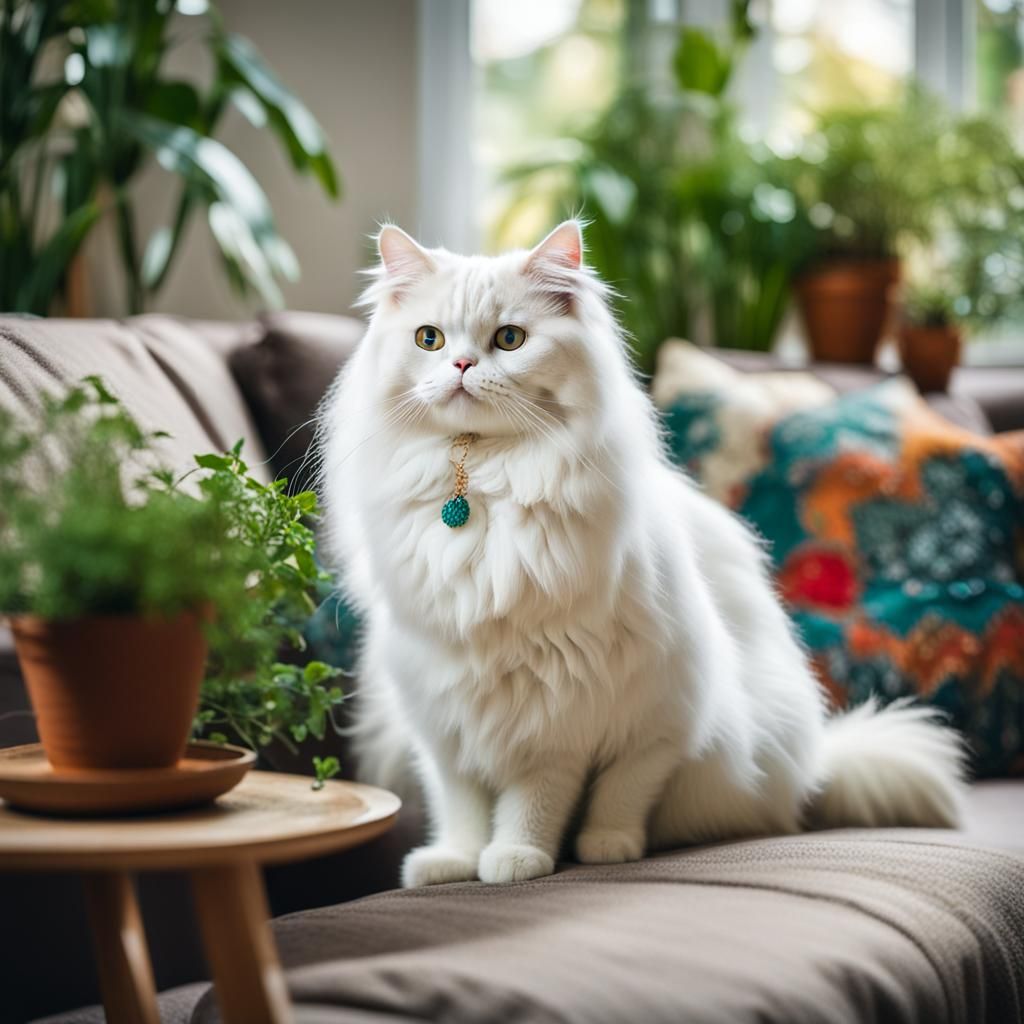 Persian Cat in Bohemian Living Room: Professional Photograph...