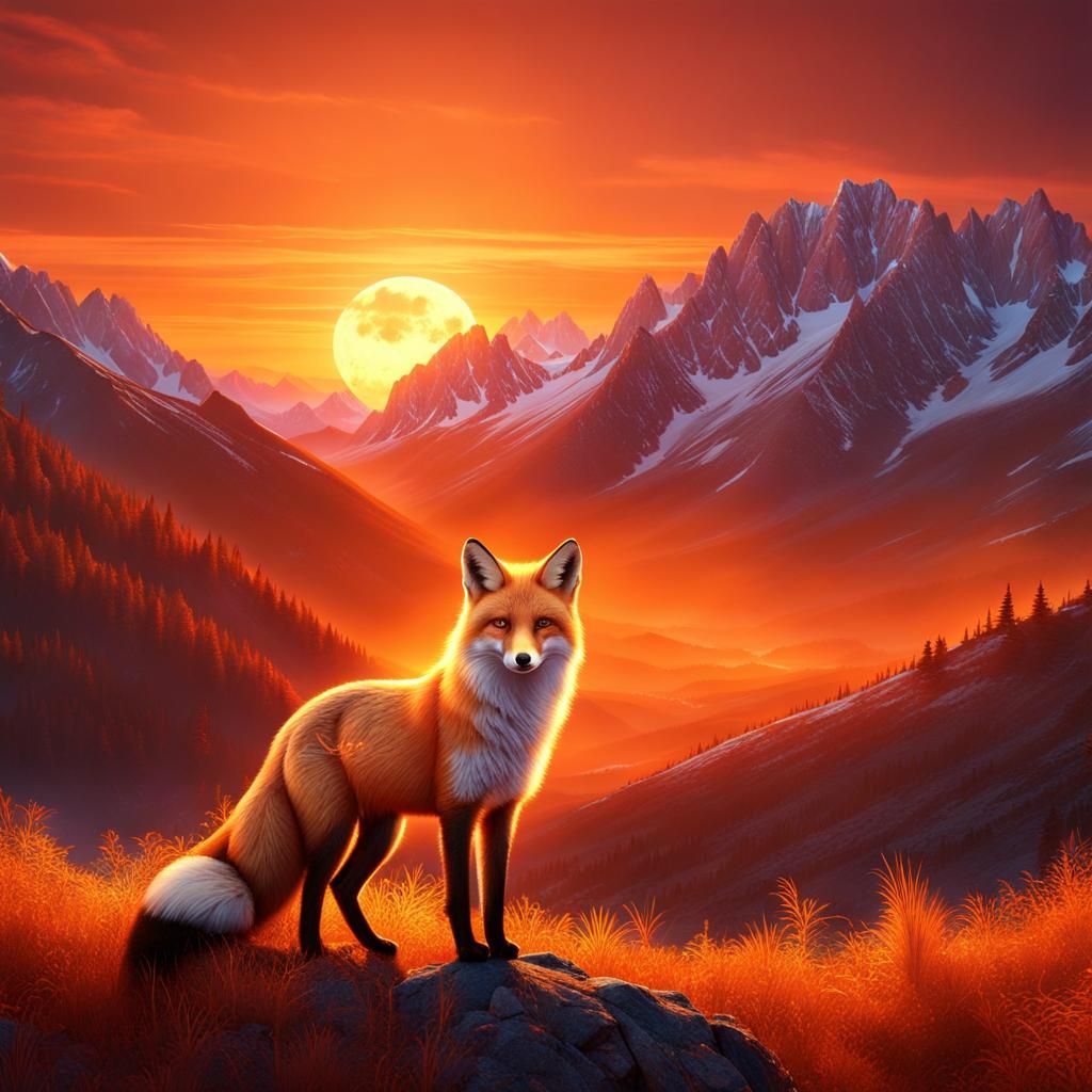 Orange fox, orange sunset  by @Castorix