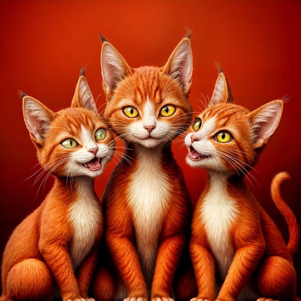 Fantasy cats three happy siblings (#4 study in red) 