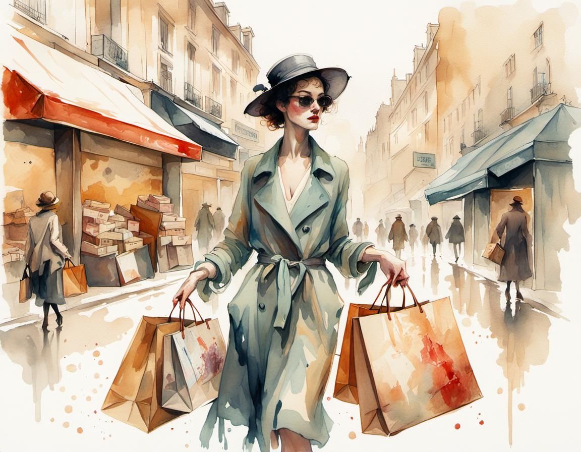 incredible spotted dripping watercolour art of a french girl...