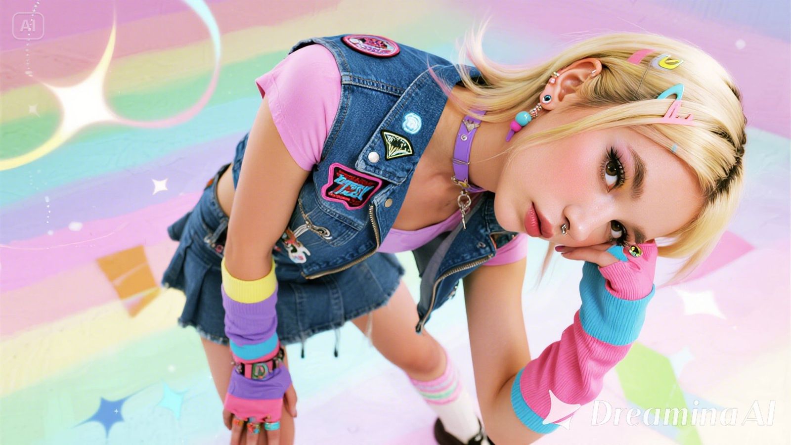 80's punk girl with cute-punk mix outfit