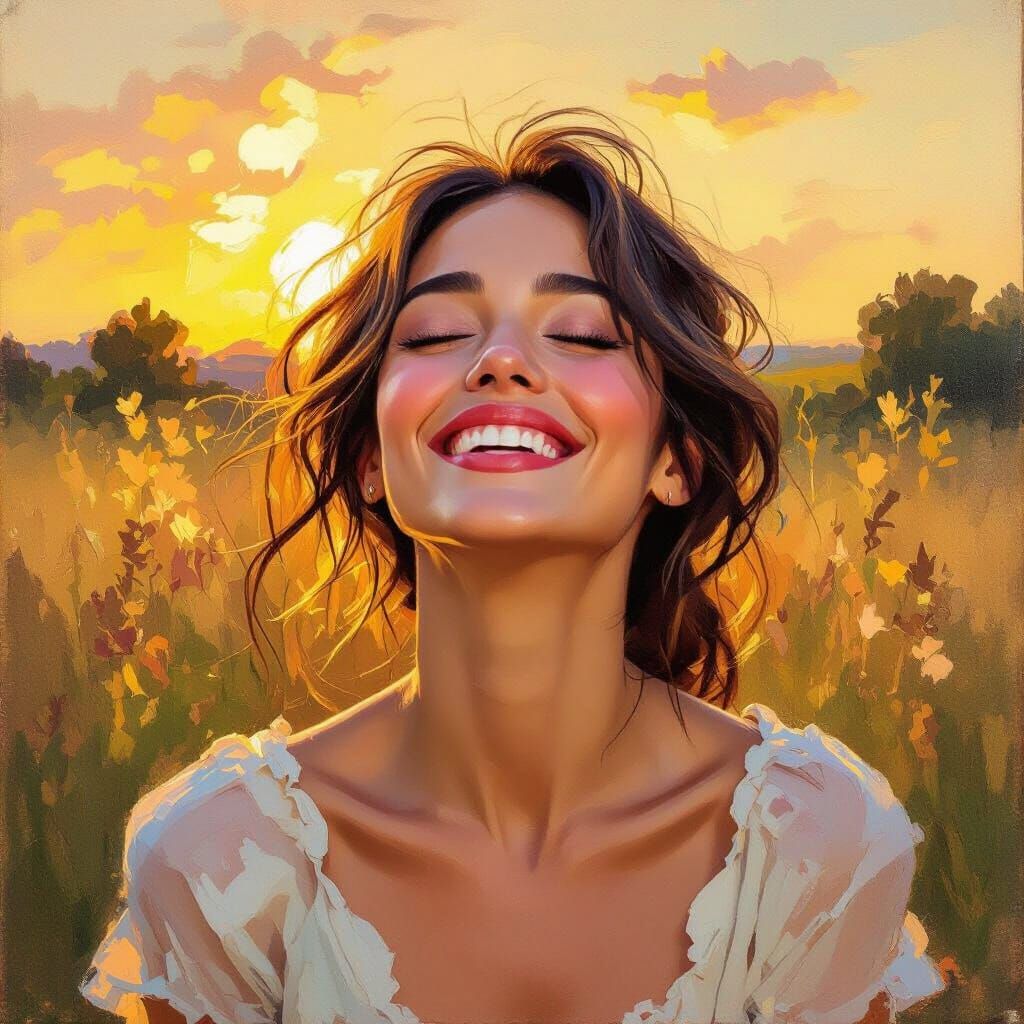 Woman's Face in Ecstasy as Oil Painting